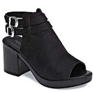 TOPSHOP Brand New Women’s Black Suede Heeled Buckle Peaking Toe Bootie Sandals